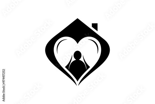 Human Hearth Home Care Logo Design Icon Creative silhouette black Vector Illustration