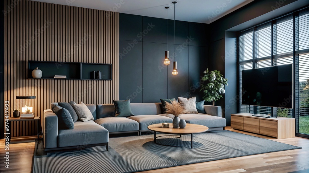 Fototapeta premium Minimalist interior design of modern living room. 