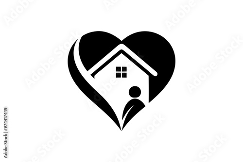 Human Hearth Home Care Logo Design Icon Creative silhouette black Vector Illustration