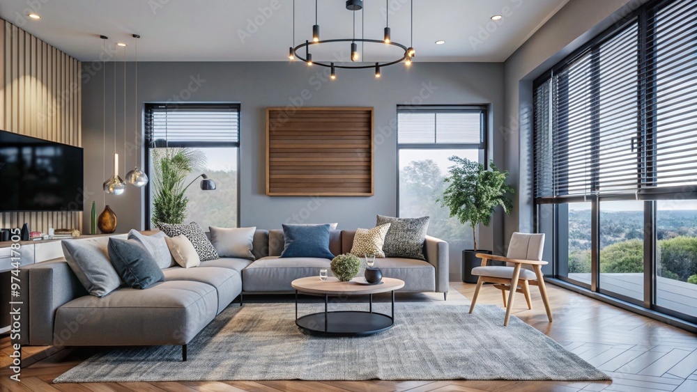 Fototapeta premium Minimalist interior design of modern living room. 