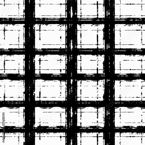 Square hand drawn checkered pattern, pencil black thick hatching on white background. Textured crosshatch, scribbles, strokes and lines, vector sketch.