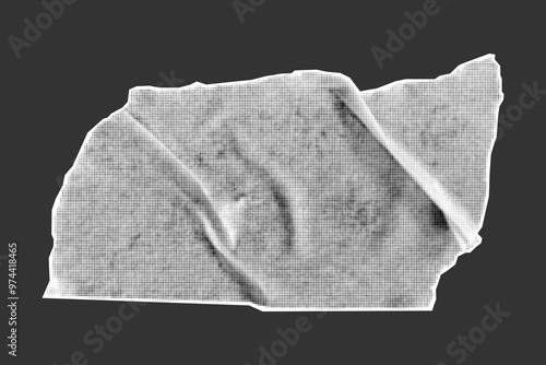 Halftone collage element isolated on dark background. Torn piece of paper tape with jagged edges. Cut and ripped sheet, vintage sticker, banner template, place for text.