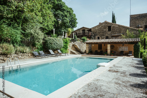swimming pool in a rural hotel in a countryside