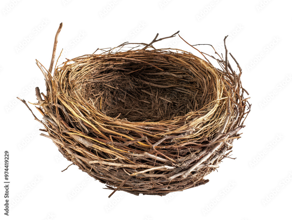 Round bird nest made of twigs on transparent background. Round bird nest made of twigs on transparent background.