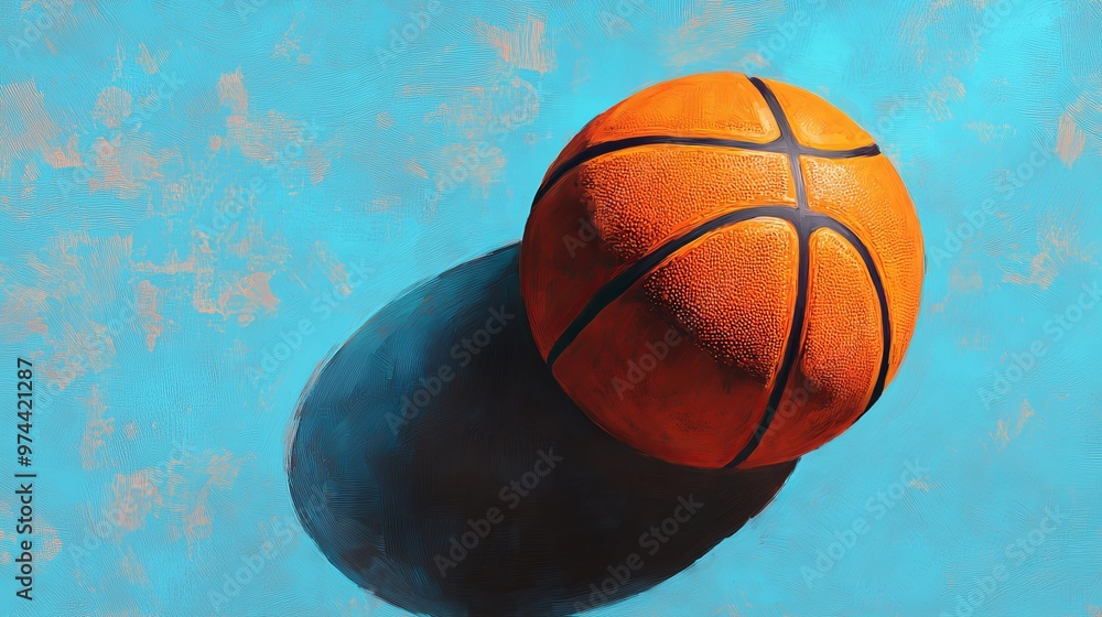 Basketball on textured blue surface, minimalist composition. Sport and recreation concept Basketball on textured blue surface, minimalist composition. Sport and recreation concept