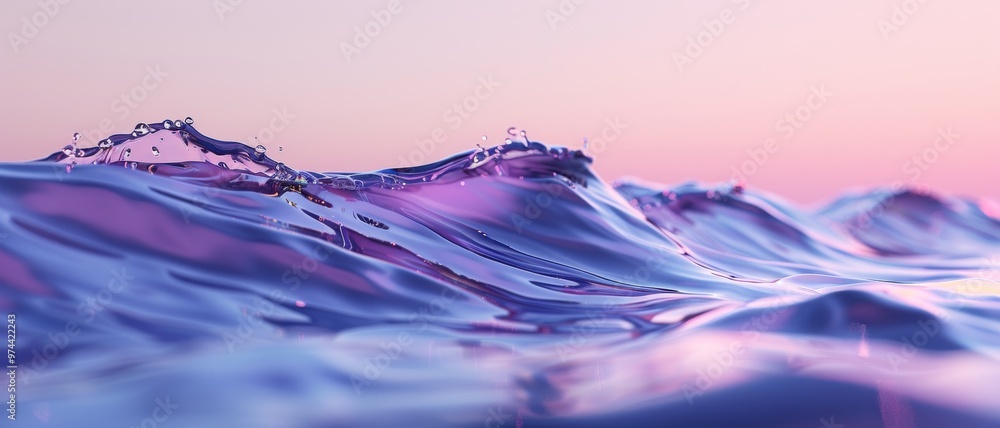 A serene view of gentle waves reflecting hues of purple and pink, capturing the tranquil beauty of nature at dusk. A serene view of gentle waves reflecting hues of purple and pink, capturing the tranquil beauty of nature at dusk.
