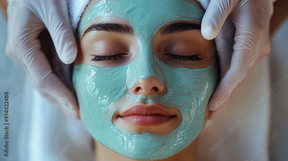 Person receiving a relaxing facial mask treatment Person receiving a relaxing facial mask treatment