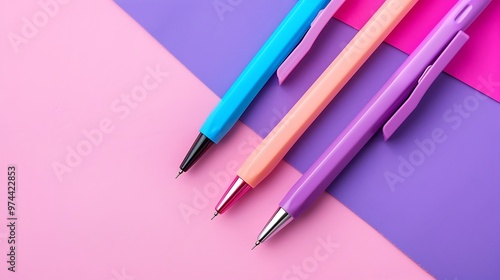 colored felt tip pen on pink and purple background photo