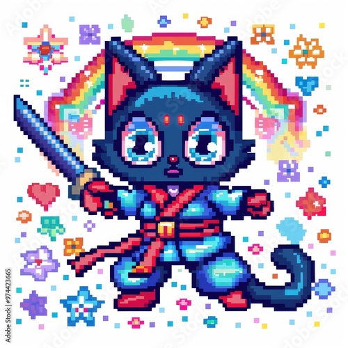 Pixelated Cat Warrior with Sword photo