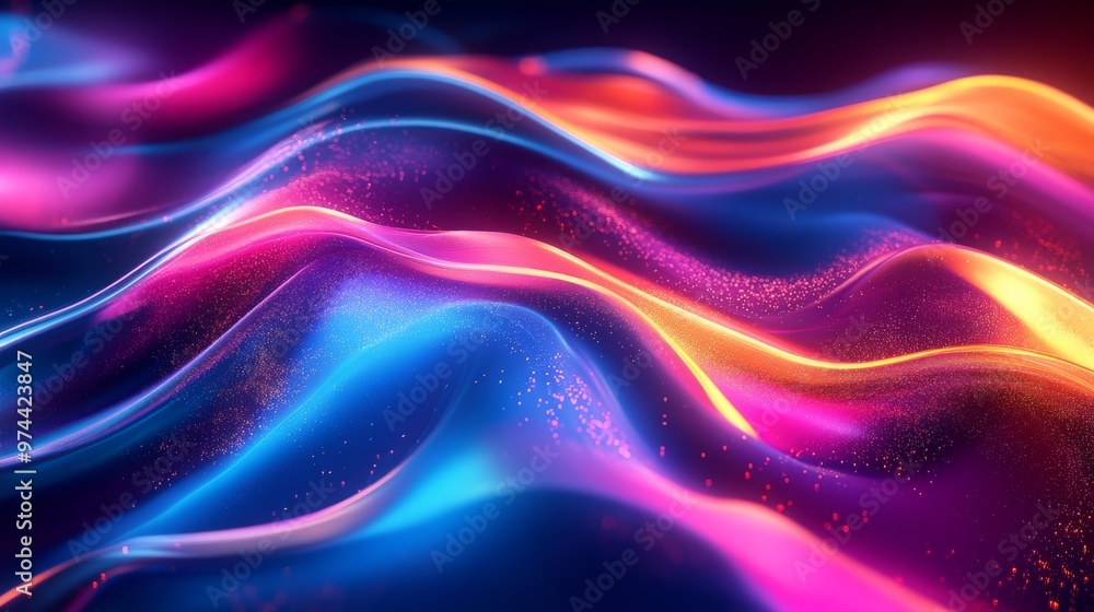A striking abstract design filled with neon brilliance and curved waves, set against a cosmic and otherworldly background. A striking abstract design filled with neon brilliance and curved waves, set against a cosmic and otherworldly background.