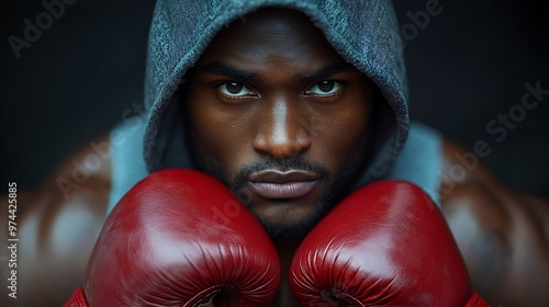 Intense boxer preparing for a match, showcasing determination.