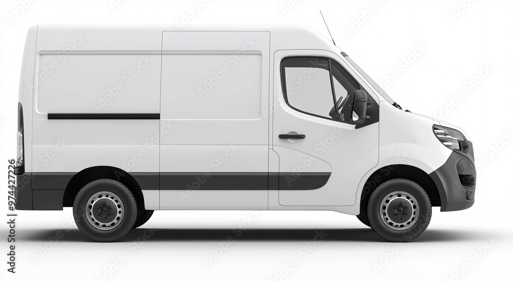 A white delivery van parked against a plain background, showcasing its design and features during daylight hours A white delivery van parked against a plain background, showcasing its design and features during daylight hours