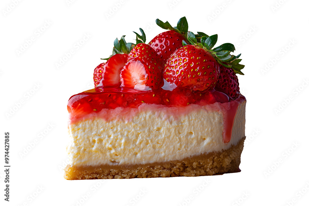 Strawberry Cheesecake Slice with Fresh Strawberries on Transparent Background Strawberry Cheesecake Slice with Fresh Strawberries on Transparent Background