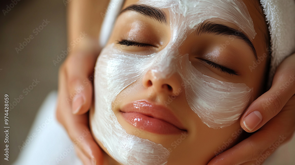 Close-up of woman with white cream mask in beauty spa Close-up of woman with white cream mask in beauty spa