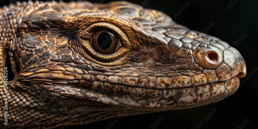 Ultra-close macro shot of a monitor lizard’s scaly head showcasing intricate skin texture Ultra-close macro shot of a monitor lizard’s scaly head showcasing intricate skin texture