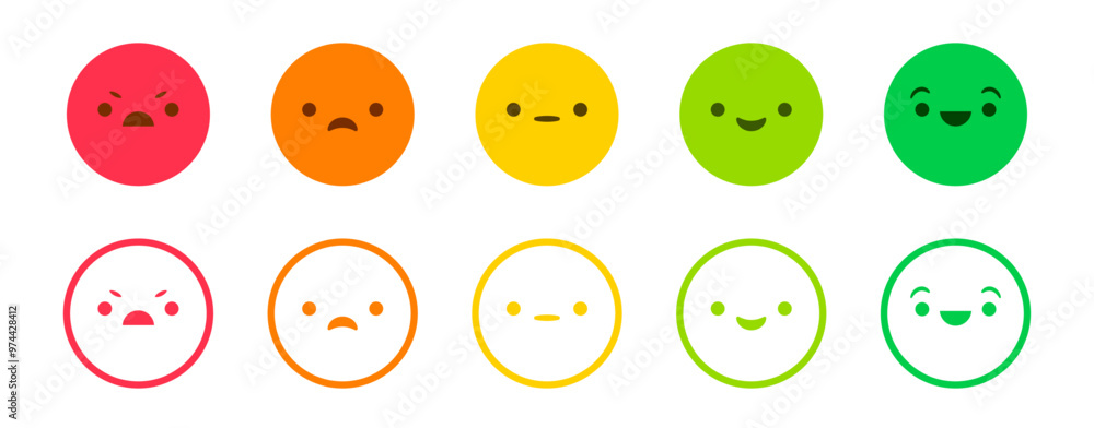 Emoji face icon set design collection. Hand drawn good and bad mood expression symbol. Survey approval user rating. Emoji face icon set design collection. Hand drawn good and bad mood expression symbol. Survey approval user rating.