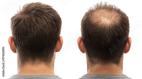 Young man with noticeable hair loss, before and after comparison.