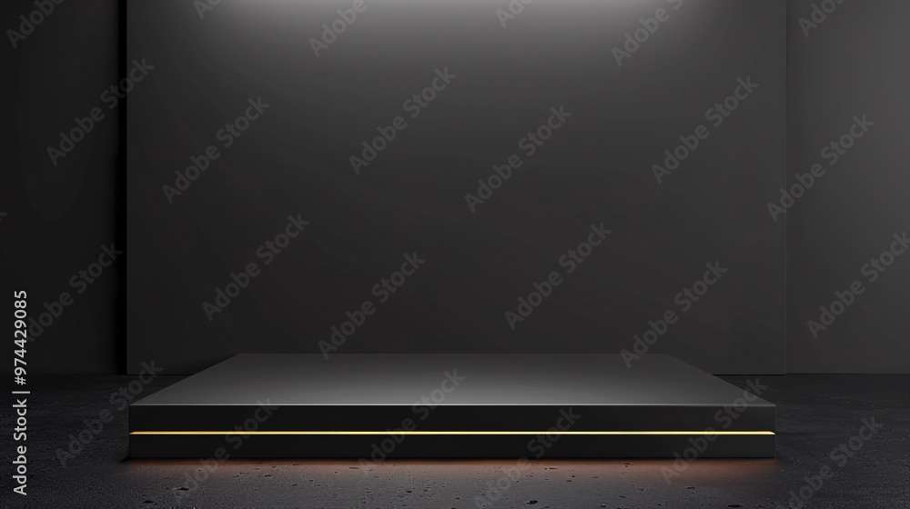 Black podium or pedestal display on dark background Black podium or pedestal display on dark background