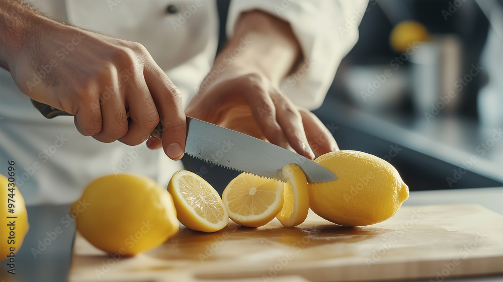 Obraz premium レモンを切る手元