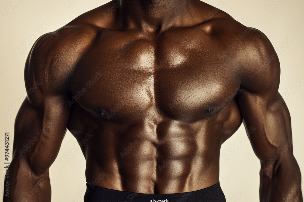 Close-up of a muscular man’s six-pack abs and chiseled chest. Close-up of a muscular man’s six-pack abs and chiseled chest.