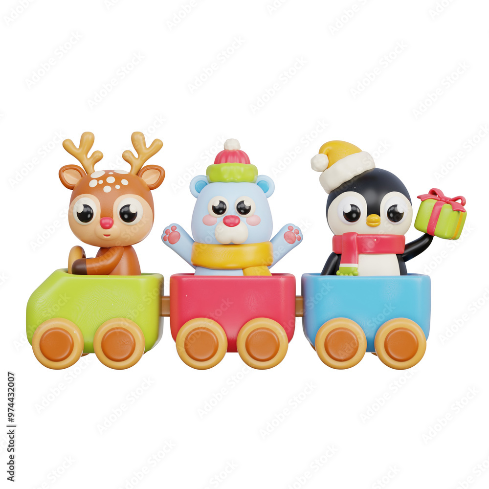 3D Christmas toy train with cute animals 3D Christmas toy train with cute animals