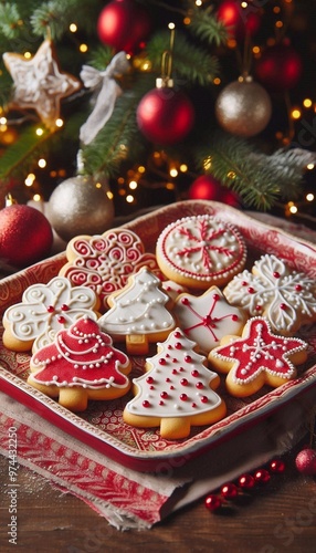 Traditionelles Weihnachtsgebäck in rot weiß