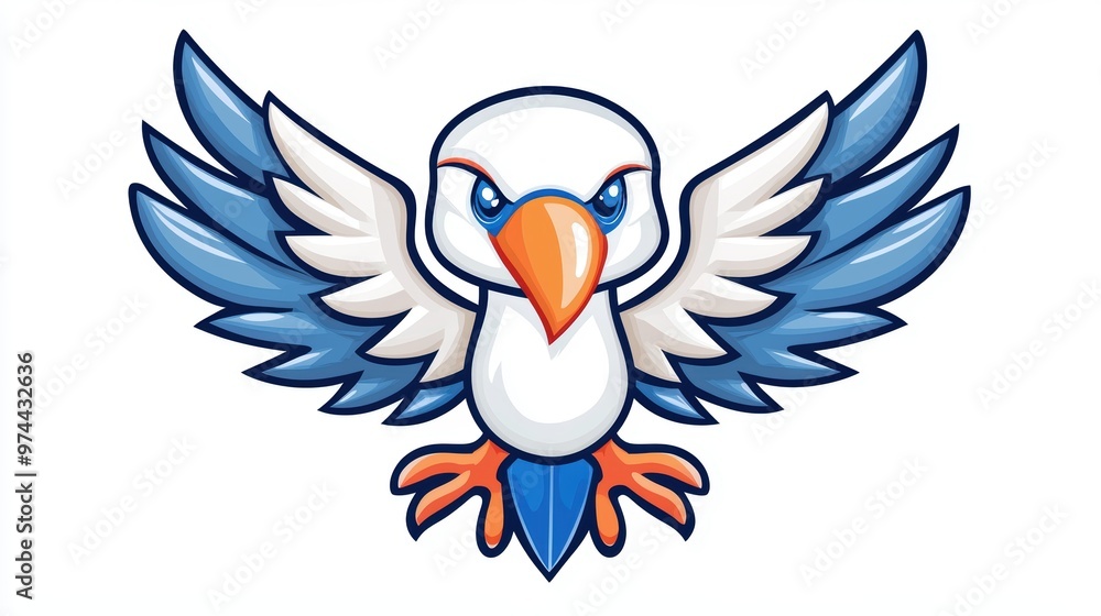 Obraz premium Cartoon Bird with Blue Wings