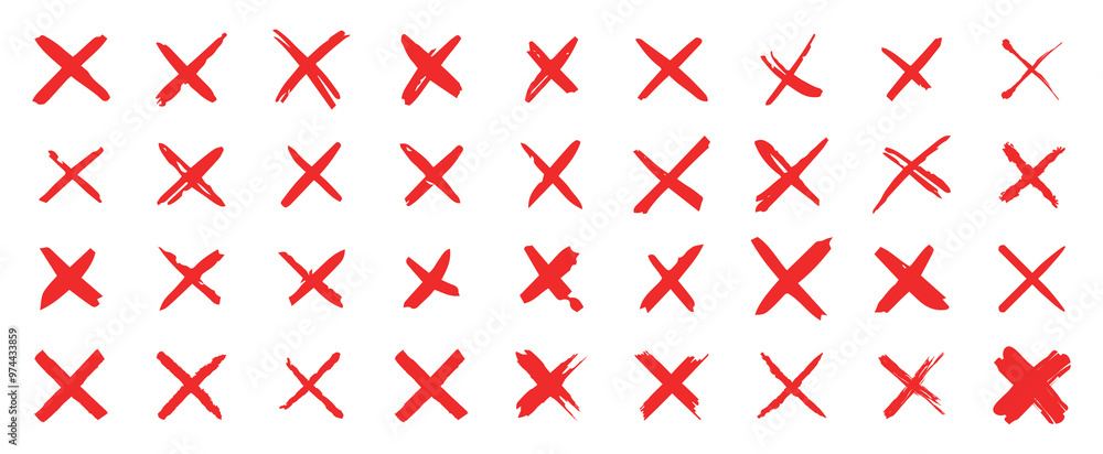 Red Cross Marks Vector Set, Error Icons, Decline Symbols, Cancel Buttons. Hand-drawn, Geometric Rejection Signs for Web Design, Apps on White Background Red Cross Marks Vector Set, Error Icons, Decline Symbols, Cancel Buttons. Hand-drawn, Geometric Rejection Signs for Web Design, Apps on White Background