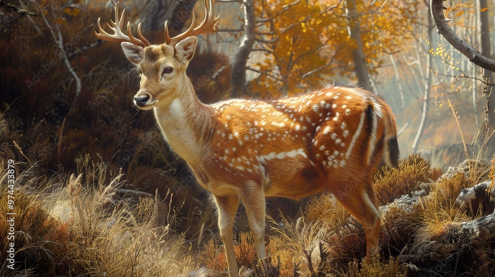 Spotted Deer in Autumn Forest: Wildlife Photography Spotted Deer in Autumn Forest: Wildlife Photography