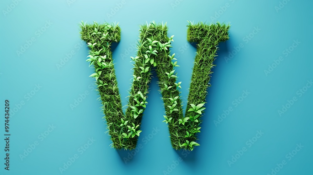 green grass letter W on blue background green grass letter W on blue background