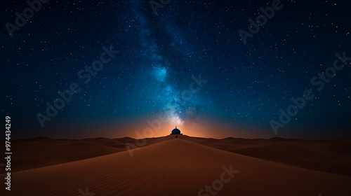 Serene Background of Quiet Desert with Small Mosque