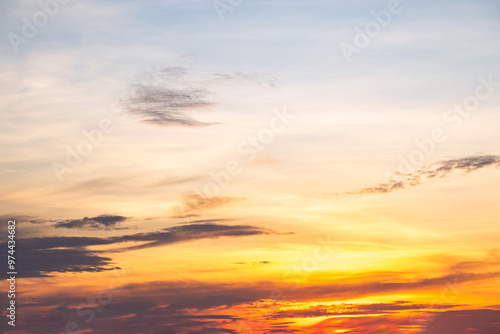 Beautiful , luxury soft gradient orange gold clouds and sunlight on the blue sky perfect for the background, take in everning,Twilight, Large size, high definition landscape photo