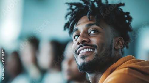 A young man with a radiant smile stands out against an urban setting, exuding vibrant energy, confidence, and a fresh, contemporary ambiance captured in the image.