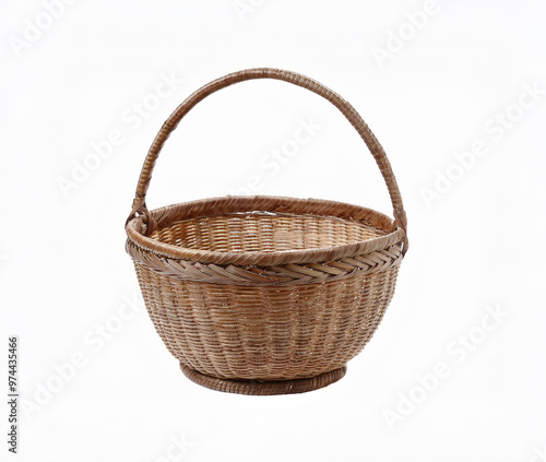 Empty wicker basket isolated on white background. Hand made Natural Wicker basket isolated
