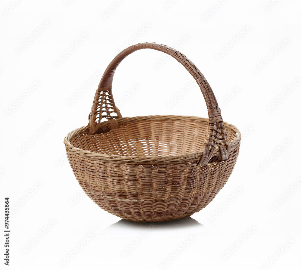 Obraz premium Empty wicker basket isolated on white background. Hand made Natural Wicker basket isolated