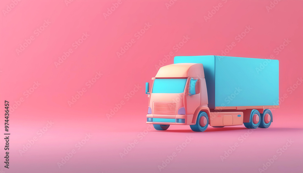 A colorful 3D model of a delivery truck on a vibrant pink background, perfect for logistics, transport, and creative projects. A colorful 3D model of a delivery truck on a vibrant pink background, perfect for logistics, transport, and creative projects.