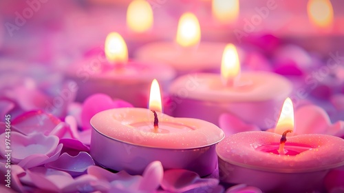 heart candles on pink and purple background