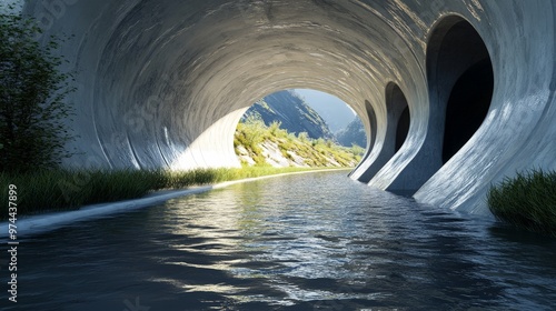 Detailed imagery of a curved drainage tunnel, showcasing its role in urban infrastructure photo