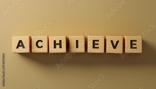 Wooden blocks spelling the word 'achieve', symbolizing success and personal growth against a neutral background.