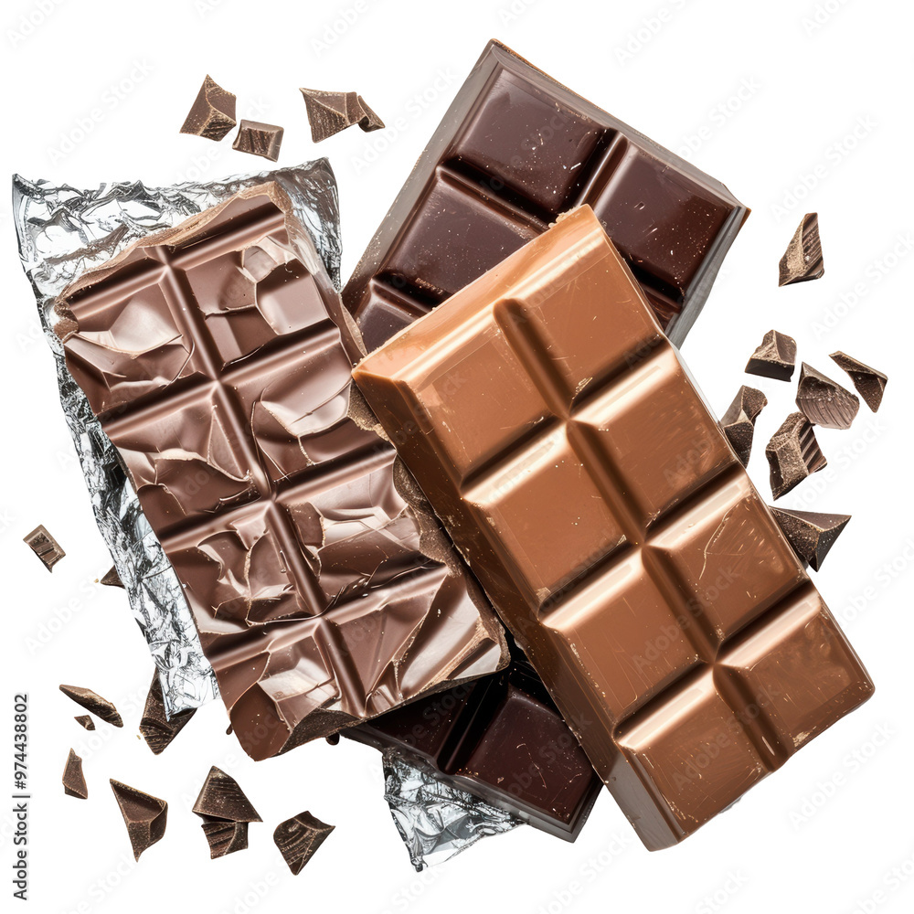 Chocolate Bars in Aluminum Foil Isolated on Transparent or White Background, PNG Chocolate Bars in Aluminum Foil Isolated on Transparent or White Background, PNG