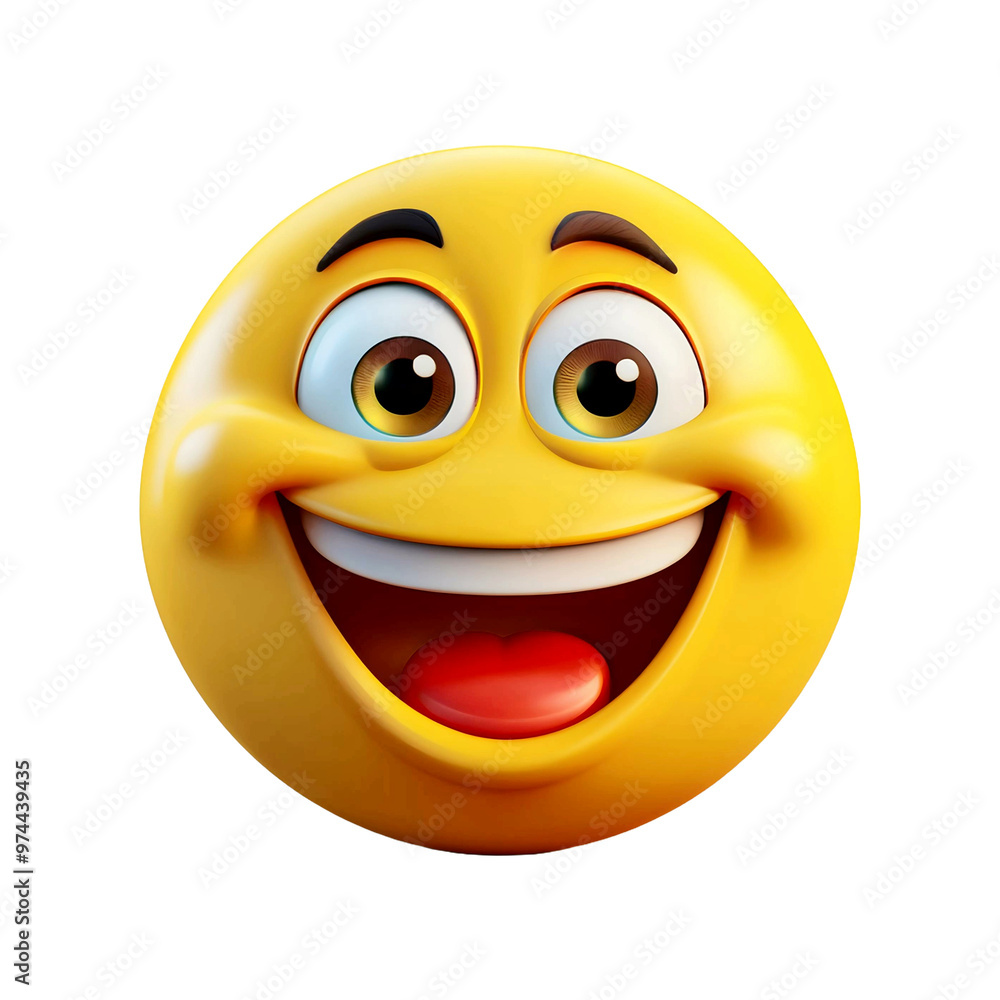 Fototapeta premium 3d yellow laughing emoticon with smile face emoji on transparent backgound