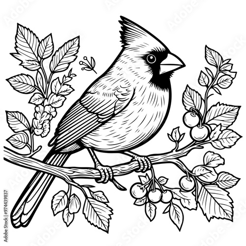 cardinal bird coloring book page vector art illustration on a white background