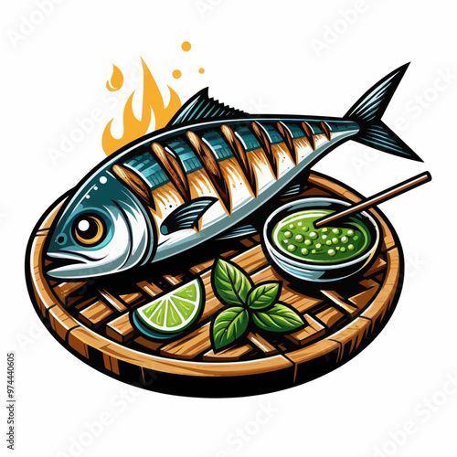 Vector image of a grilled fish