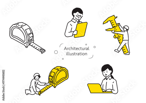Illustration set of two businessmen with work tools