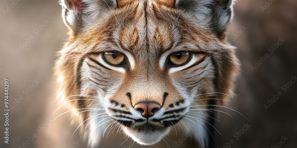 Close-up of a lynx staring intently, highlighting the golden fur and focused eyes in a natural outdoor setting Close-up of a lynx staring intently, highlighting the golden fur and focused eyes in a natural outdoor setting