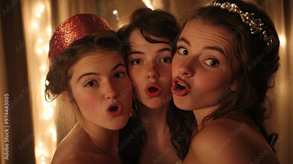 Three young women making silly faces for a photo. Three young women making silly faces for a photo.