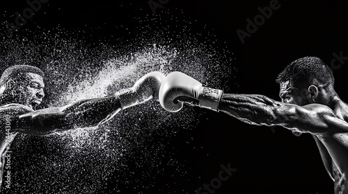 Close-up of boxers in an intense exchange sweat flying detailed ultra HD professional photography sharp focus