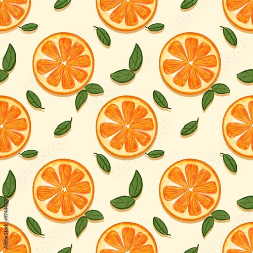 Seamless pattern with slice oranges.