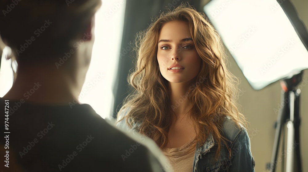 In a well-equipped studio, a photographer works with a pretty woman, capturing her charm and grace. The professional setting adds depth to their creative collaboration. In a well-equipped studio, a photographer works with a pretty woman, capturing her charm and grace. The professional setting adds depth to their creative collaboration.