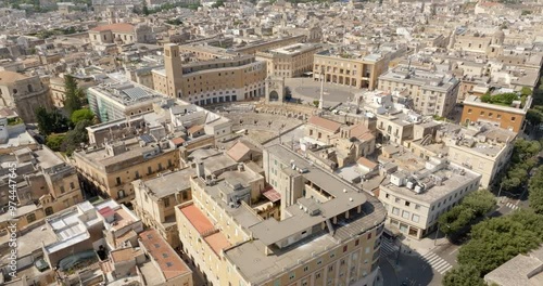 Aerial view of Sant'Oronzo square, Palazzo del Seggio and the Roman amphitheater of Lecce, In Puglia, Italy. It is for the people of Lecce the main meeting place. photo